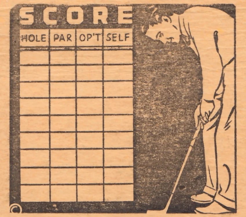 A vintage scorecard: hole, par, opponent, self